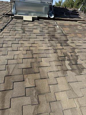 Roof shingle water damage from Bosch unit