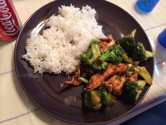 Chicken & Broccoli with white rice.