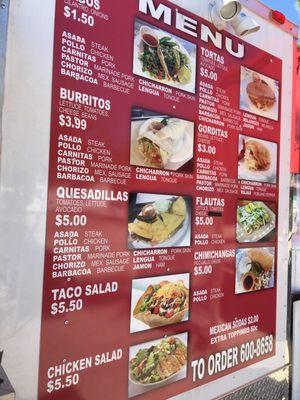 Menu as of Sept 2017