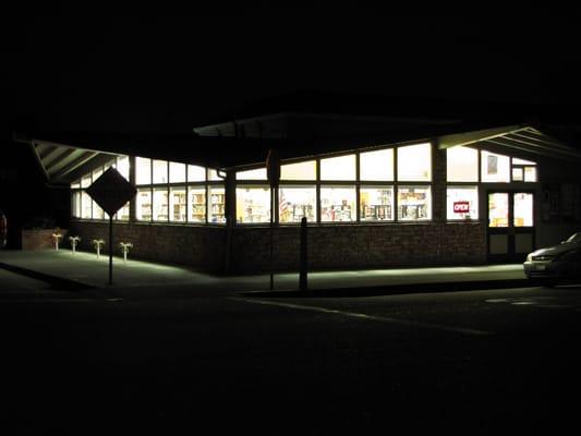 The library at night.