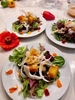 Field greens with roasted rainbow beets and shaved fennel