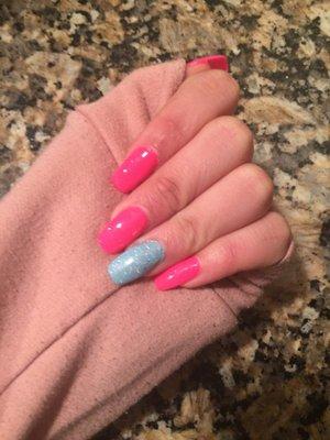 Blue and pink acrylic nails