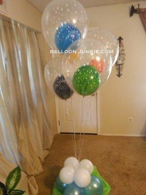 You can find special printed balloons like these marble and large stars prints.