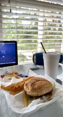 Traffic Jam Burger, Fries, Sweet Tea, and a side of honey mustard I asked for.