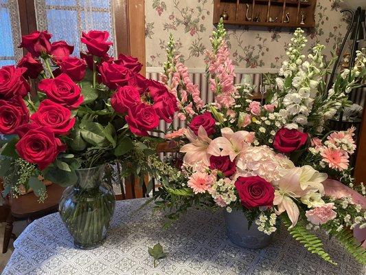 Two floral arrangements