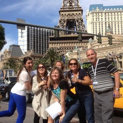 Scavenger Hunt participants with Eiffel Tower in the background, Las Vegas