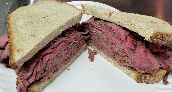 The Biggest, Thickest, juiciest Roast Beef Sandwich you can hardly get your lips around.