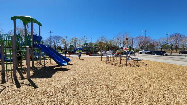 Multiple playground areas.