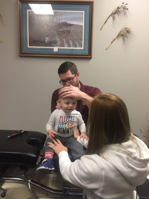 Hans loves getting adjusted by Dr. Brandon!