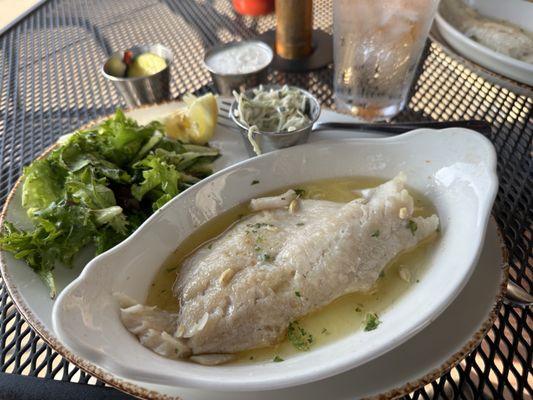 Bland fish, Coke slaw and greens