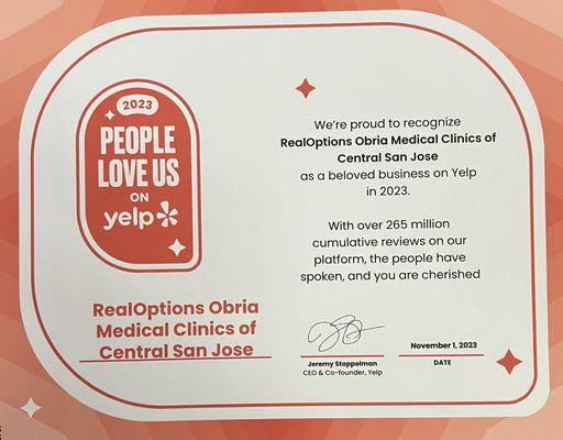 Thank you for your amazing reviews! RealOptions  was recognized as one of the highest rated and best reviewed businesses on Yelp!!