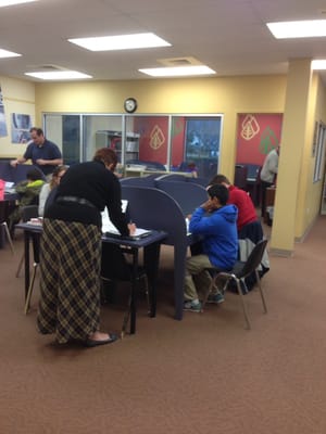 Students in our advanced instructional area work in their own carrels.