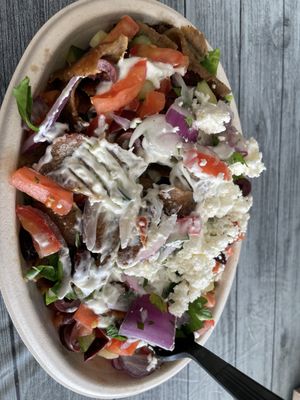 Beef & lamb gyro salad with the works