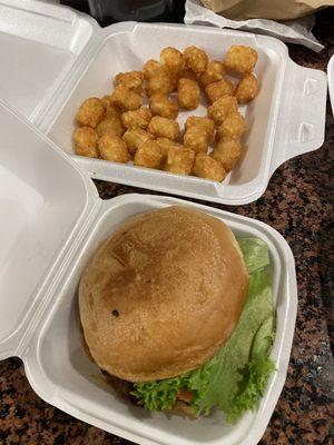 Classic burger and tater tots