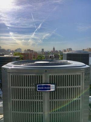 American Standard Split System Condenser/Austin Skyline on Beautiful Spring Day!