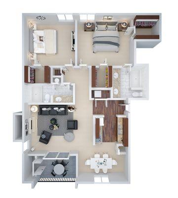 2 Bedroom / 2 Bath 1100 sq. ft.