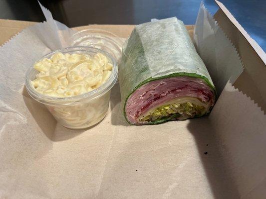 italian sub, wrap instead of sub roll with mac salad