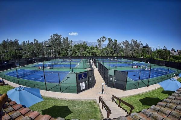 View of the courts from onto of the clubhouse.