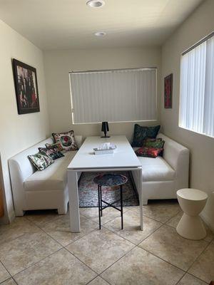 Custom Banquette in white leather