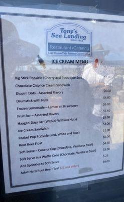 8/3/23 Lake Mission Viejo snack bar ice cream menu