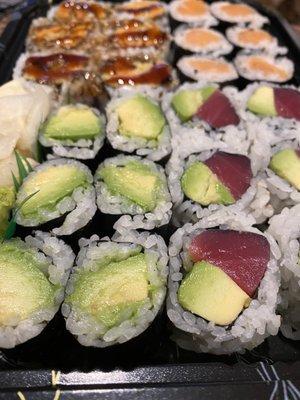 Note how beautifully packed the sushi is in a to-go container!