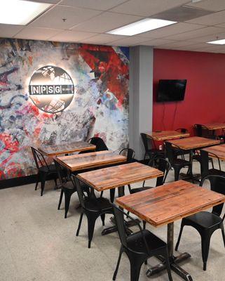 Creating an employee lunchroom with energetic local and recycle materials, repurposed with a purpose.