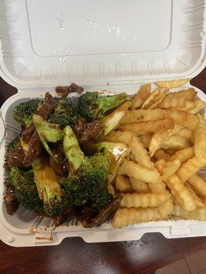 beef broccoli and french fry