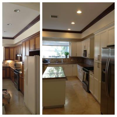 Before and after kitchen, amazing transformation! Yes those are the same doors.