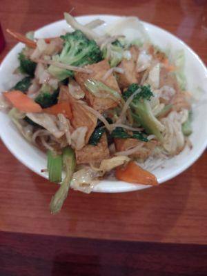 Tofu with veggies over vermicelli rice