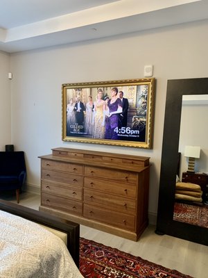 Installed a 65" Samsung "The Frame" TV with custom Deco Gold wood frame.