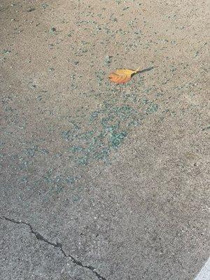 Broken glass from the car that was stolen