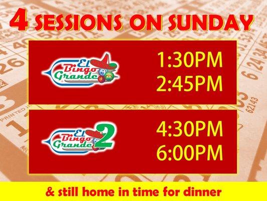 4 Session Sunday Marathon! Sessions start at 1:30PM, 2:45PM, 4:30PM, & 6:00PM. And you'll be home in time for dinner!