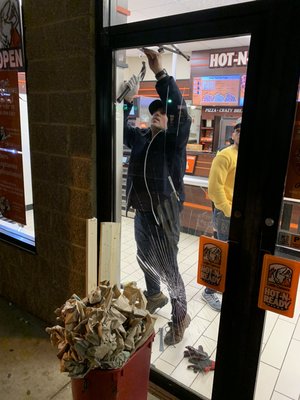 Pizza front door glass replaced.