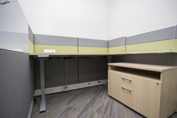 42" H Cubicle Walls with Height Adjustable Desk and Storage