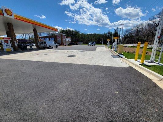 Right side of the gas station. Diesel fuel pumps for tall tractor-trailers are on the right.