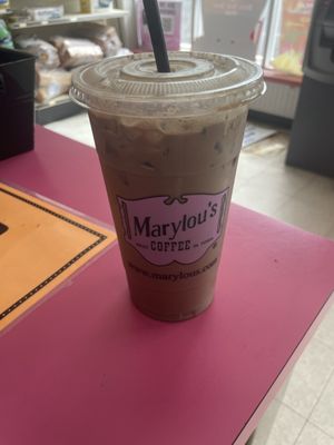 Fueling up before the Memorial Day parade with a Girl Scout iced coffee!