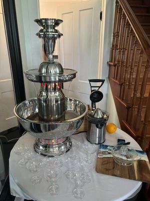 There was a champagne fountain with fresh greased orange juice