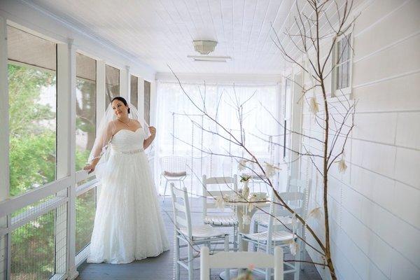 upstairs back porch for bridal party