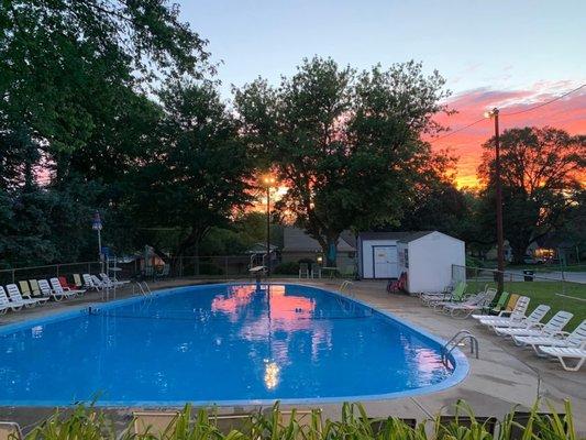 Pool at sunset on the first day of summer 2022