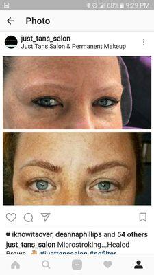 Before and immediately after microstroking/microblading