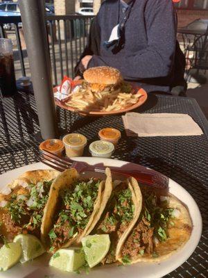 Burger and Fries A+, Barbacoa saucy tacos A+++