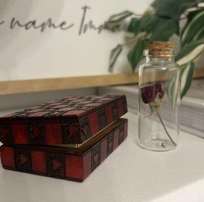 Jewelry box and botanical bottle