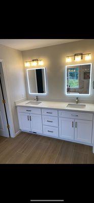 Vanity, mirror fixture installation