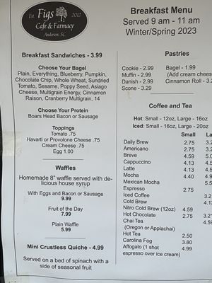 Breakfast menu