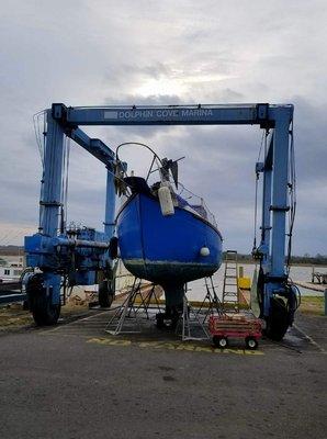 The ONLY travel lift at a marina in town.