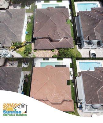 Before and after roof cleaning