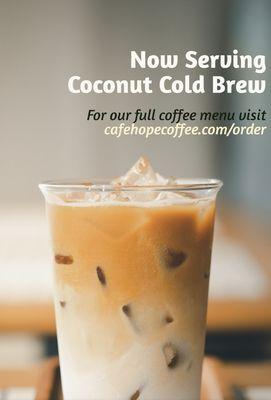 Escape to a world of tropical bliss with our newest creation, Coconut Dream  Sip on the refreshing goodness of cold brew infused with cr