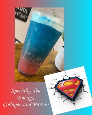 Superman Specialty Tea. Energy, collagen and protein in a delicious drink