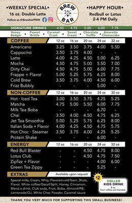 Drink menu