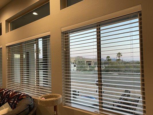 Excellent wood blinds with larger sized slats allowing for a less obstructed view while open.